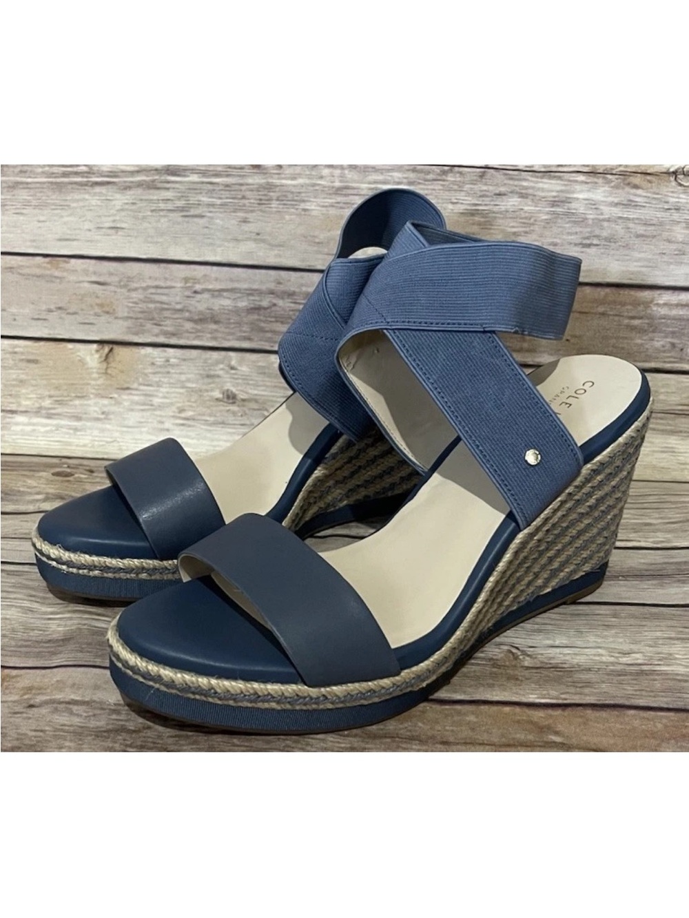 Cole Haan Sz 8.5 Cloudfeel Indigo Blue Wedge Espadrille Sandals - Picture 5 of 9
